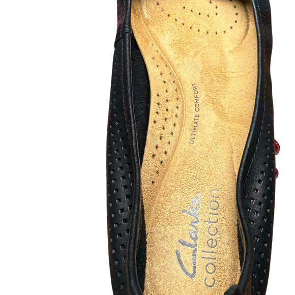 CLARKS Jenette Ease Perforated Women's 7.5 Black Leather Super Flex Ballet Flats - Picture 11 of 12